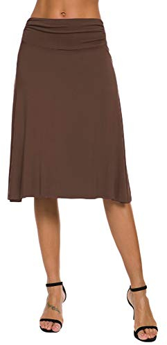 EXCHIC Damen Sommer Hohe Taille A-Linie Knielang Rock Elegant Elastisch Midi Yoga Röcke (L, Coco)