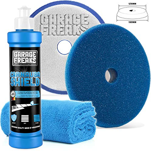 Garage Freaks - Step 4 - Protection Carnauba Shield Set Carnauba Shield Wachsversiegelung 250ml Wax Foam Pad + Edgeless Superflausch Mikrofasertuch 40x40cm, 550GSM