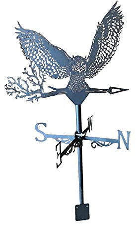 Tuoservo Girouette en métal avec décoration en forme de hibou, piquet de jardin, outil de mesure professionnel, support de toit facile à utiliser (hibou ailé)