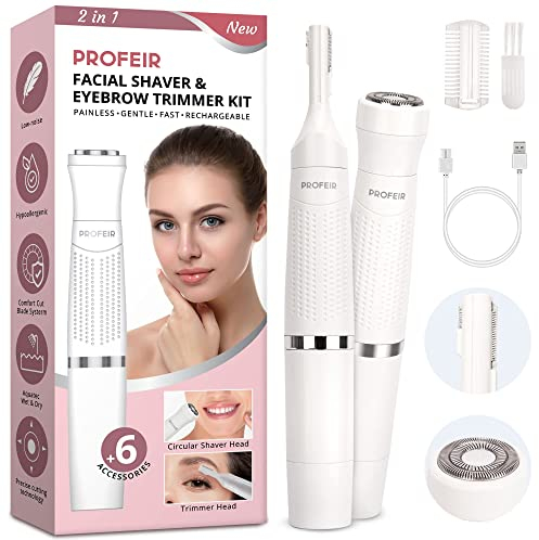 Eyebrow Trimmer, Facial Hair Removal for Women, 2 in 1 Lady’s Eyebrow Razor and Hair Remover, USB Rechargeable Painless Eyebrow Lips Chin Body Face Razors for Women