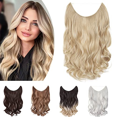 SEGO 50cm Secret Hair Extensions 1 Tresse Haarverlängerung Haare Haarteil mit Unsichtbarer Draht Invisible gewellt Golden Mix Bleichblond