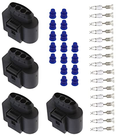 ECSiNG 4 Set Auto Zündspulenbuchse 4 Pin Buchsen mit Buchsenanschlüssen und Dichtungen 1J0973724 Kompatibel mit Skoda Kompatibel mit SEAT
