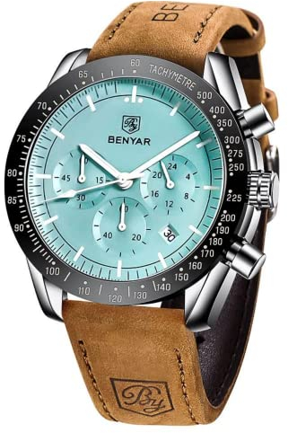 BENYAR Uhren Herren Chronograph Analog Quarz Braun Lederarmband Armbanduhr Herren Wasserdicht Leuchtende Datum Herrenuhr Mode Lässig Sport Business-Kleid Uhren fur Männer Elegantes Geschenk