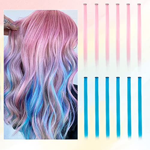 BARSDAR 2 Farben 12 PCS Farbige Haarverlängerungen, Highlights 55cm Glattes langes Haarteile Haarsträhnen Zum Einklipsen Farbiger Clip in Haarverlängerungen Extensions Bunt für Frauen