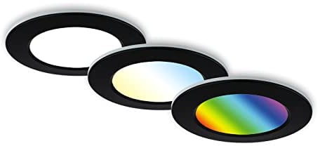 BRILONER - 3er Set Bad Einbaustrahler LED mit Fernbedienung, einstellbar von warmweiß bis kaltweiß, buntes RGB+W Licht, LED Spot, Deckenspots, Spots, Einbauleuchten, 92x45 mm, Schwarz