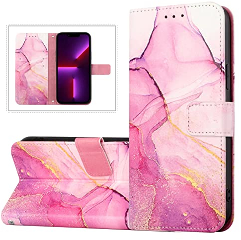 FTRONGRT Hülle für Oppo Find X5, Eingebauter Ständer, Sturzsicher, All-Inclusive-Schutz, Geeignet für Oppo Find X5 Falthandy Lederschutzhülle.Rosa Lila Gold