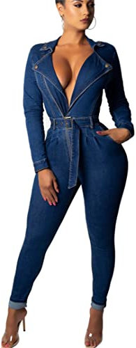 Jumpsuit Donna A Manica Lunga Jeans Elegante Tuta Vita Alta Maniche Corti Tutine Tutina Cocktail Overall Tuta Monopezzi Tuta Intera Estivi Casual Jeans Intero Salopette tuta jumpsuit donna jeans