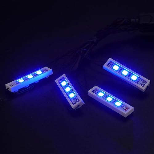 4 Weiss 1x4-Steine/Blaue LED-Downlights in Einer Reihe (Vier in einem Downlights), USB-betrieben – 100% kompatibel mit Lego-Steinen
