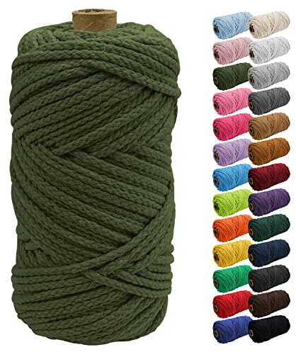 Uiopa Makramee Garn 5mm x 90m, Baumwollkordel Baumwollseil Natürlicher Baumwollschnur, Makramee Garn Geflochten für Pflanzenaufhänger, Wandbehang, Traumfänger, Garten, DIY-Projekte