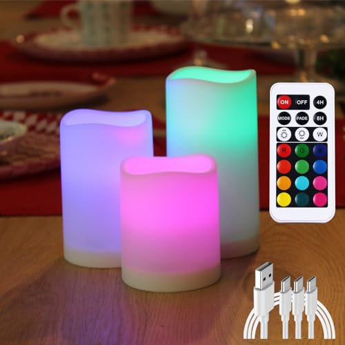 WRalwaysLX LED-Säule mit Fernbedienung, wiederaufladbar, USB Typ-C, Durchmesser 2,5, H3, 10,2 cm, 12,7 cm, Farbwechsel, 3 Stück…