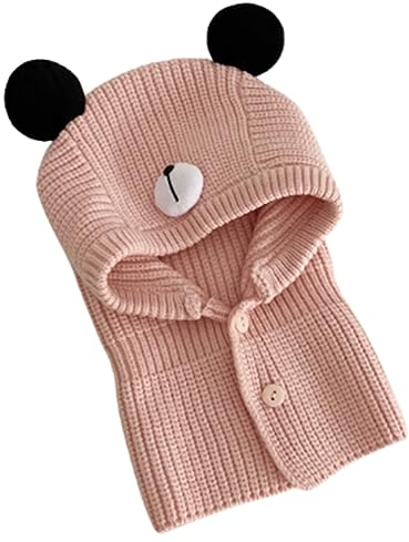 Rayson Cappello Bambino Invernale e Scaldacollo Caldo a Maglia Sciarpa e Berretto Bambina con Orecchie Passamontagna Bambino Cotone Leggero con Bottoni(Rosa,Taglia Unica)