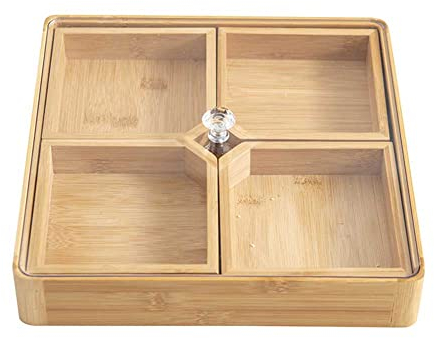 Bambus Nüsse Tablett,Snack Serviertablett Snacks Aufbewahrungsbox,Obstbox Trockenobstbehälter,Süßigkeitenteller Mit Deckel,Süßigkeiten Box Mit Fach,Snackbox Für Party, (beige)
