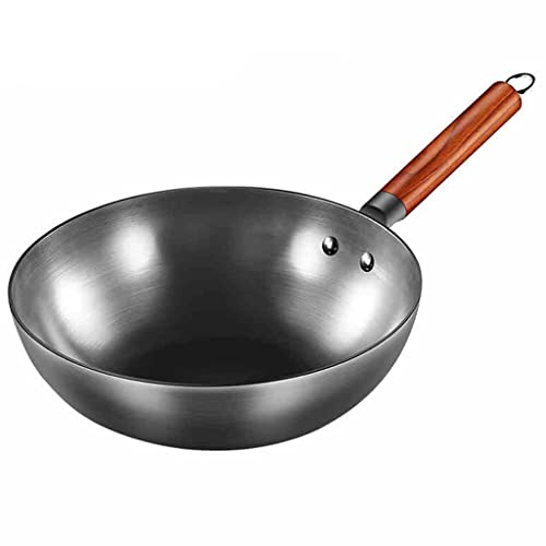 KANBUN Padella, Wok in Ferro Padella Wok Tradizionale Fatta a Mano in Ferro Padella Antiaderente Pentole a Induzione e Fornello a Gas Senza Rivestimento
