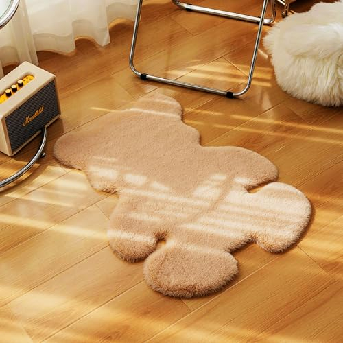 zhxinashu Teppich Wohnzimmer, Flauschiger Teppich Schlafzimmer, Kurzflor Kunstfell Fußmatte, Bär Schaffell Fußmatte, Badezimmerteppich, Teppiche Klein für Kinderzimmer Sofa Boden(Braun)