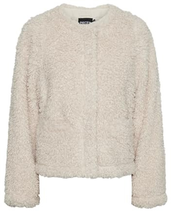 PIECES Pcnoisella Veste Courte Teddy, Bouleau, M Femme