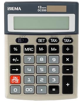 Sigma Tischrechner DC550, Metall/Plastik, 10.3 x 13.6 x 3 cm, 12-stelligem Display, grau