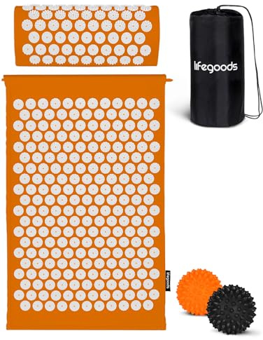 Lifegoods Akupressurmatte Mit Kissen - Akkupressmatte - Akupunktur matte | 8.181 Druckpunkte, 100% Baumwolle & ABS-Stacheln, Inkl. Kissen & 2 Massagebällen, Löst Verspannungen & fördert Durchblutung