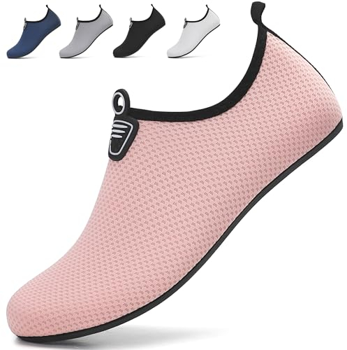 BARFULKER Badeschuhe Damen Herren Wasserschuhe Schwimmschuhe - Leicht Aquaschuhe Schnell Trocknend Strandschuhe Surfschuhe für Sport Yoga Schnorcheln, Rosa, 38 EU