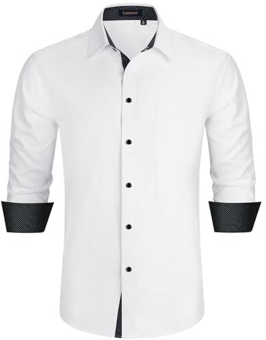 Enlision Mens Shirts Long Sleeve Button Up Dress Formal Texudo White Black a Shirts for Men UK Regular Fit with Pocket for Casual Office M
