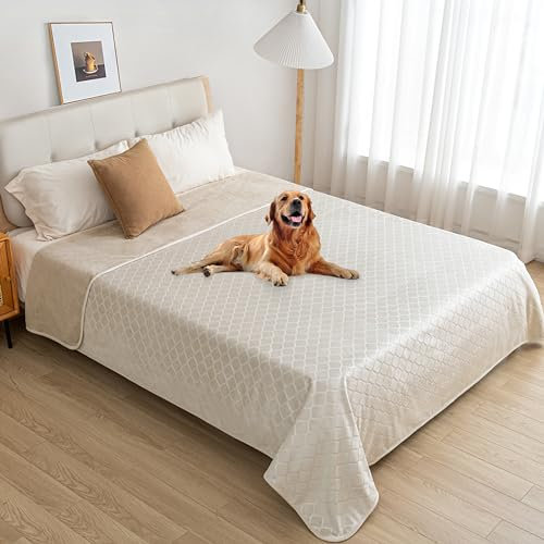 WIKEHOEX wasserdichte Hundedecke,203x229cm Outdoor Hundematte Waschbar für Grosse Hunde,Flauschig Katze ndecke und Weich Beidseitiger Sofabezug-Schutz,Beige+Elfenbeinweiß