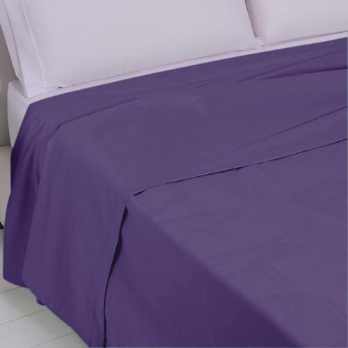 LARA MORADA - Lenzuolo Matrimoniale Sopra, 100% Cotone, Made In Italy, Tinta Unita, Per Letto Matrimoniale 2 Posti, 250X290 cm, Viola
