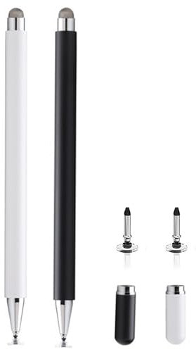Lot de 2 stylets pour tablette Samsung Galaxy Tab A9plus/A9/A8/A8plus/A7 compatible avec iPad/AMZ Fire/Android - Stylet universel double extrémité (noir + blanc)