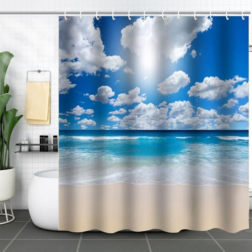 FAIRYGATE Garden Shower Curtain Shower Curtains 180 x 180 cm Bathroom Curtain Waterproof Mildew & Mould Resistant Polyester Fabric Bath Curtain with 12 Hooks B8807