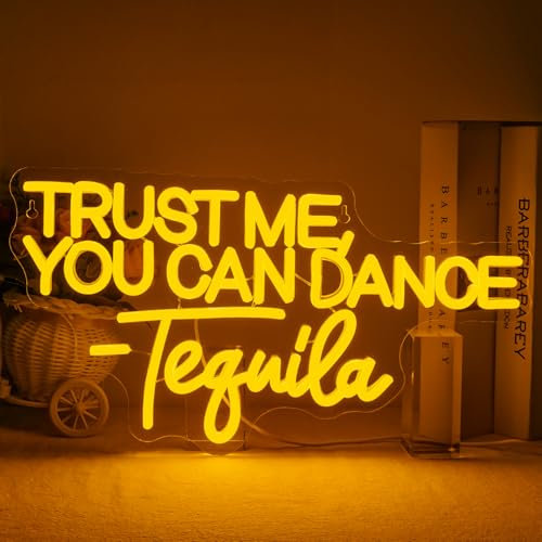 Horseneon Trust Me You Can Dance-Tequila Neon Light Sign Neon Bar Signs Yellow Neon Signs for Wall Neon Lights for Bedroom Tequila Neons Light for Bar Nightclub Salon Pub