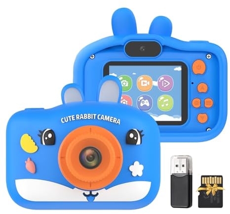 Andoer 1080P Kids Digital Camera Digital Video Camera for Kids Dual Lens 2.0 Inch IPS Screen 8X Zoom Selfie Timer OTG Music Game Play with 32GB TF Card USB Card Reader Neck Strap Birthday Christmas