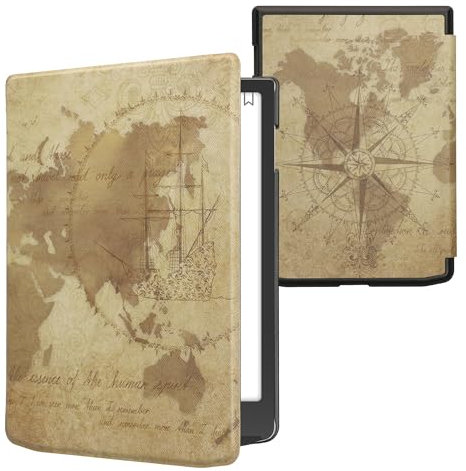 kwmobile Étui Compatible avec Pocketbook InkPad 4 / Color 3 / Color 2 Coque - Étui à Rabat magnétique Tablette eReader Similicuir - Marron-Marron Clair