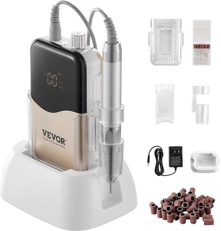VEVOR Taladro de Uñas Eléctrico Inalámbrico con Motor sin Escobillas 35000 RRM y Base de Carga, Máquina de Lima de Uñas Recargable para Uñas de Gel Acrílico, Pulido de Manicura y Pedicura, Oro