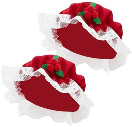 Lezevn 2pcs Mrs. Claus Hat Costume Red Berry Bonnet Hat Mop Cap with Lace Trim Santa Claus Costume for Christmas Party New Year