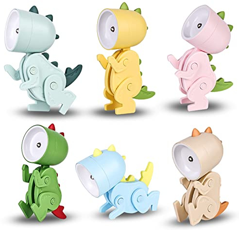 GOMETY 6 Stück Cartoon Tier Mini Nachtlicht, LED Dinosaurier Kinder Lampe, Schreibtischlampe Tragbar Verstellbares Nachtlicht mit Handyhalter für Raumdekor Geschenk Kleinkind nachttischlampe