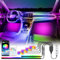 Wilktop - Illuminazione interna a LED per auto USB, arcobaleno RGBic 210, modalità lampeggiante, 2 in 1, per console centrale e 4 luci per vano piedi, App, pulsante e telecomando, LED da 5 V