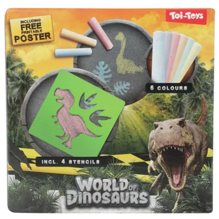 Toi-Toys Stoepkrijt Dino mit Schablonen - World of Dinosaurs, 10-teilig, Kreide Spielzeug
