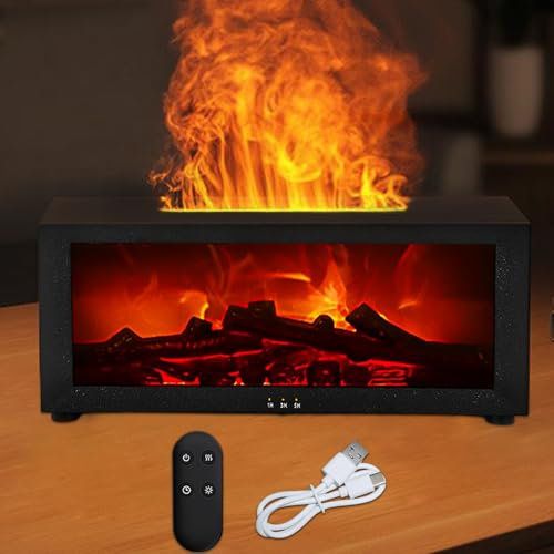 Flammen Aroma Diffuser,Aroma Diffuser mit LED Kami,Diffuser ätherische öle mit 7 Dynamischem Flammeneffekt,Automatische Farbwechsel,Flammen Duftöl Diffuser mit Timer für Zuhause Büro Schlafzimmer