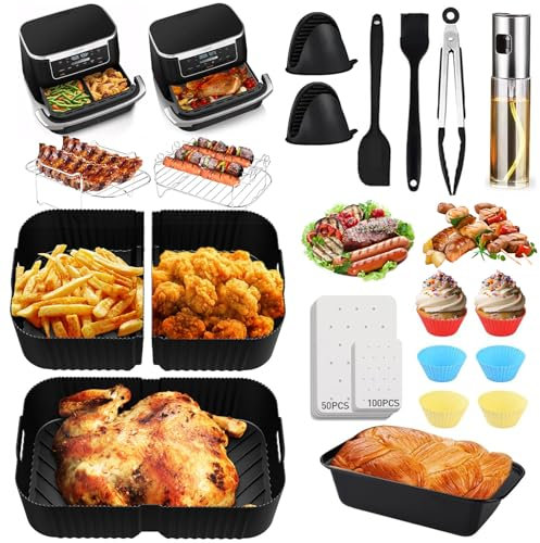 Moule Silicone Air Fryer Set pour Ninja Foodi Flex 10.4 L AF500EU, Silicone Moule Air Fryer Accessoires (1x10,4L + 2x5,2L) pour Ninja Air Fryer