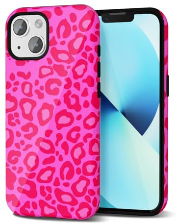 Svanove Cheetah Print Phone Case for iPhone 13 Mini/ 12 Mini, Girly Cute Leopard Case for Women, Luxury Trendy Retro Cool Animal Print Design, Aesthetic Pattern Hard Shell Plastic Cover, Hot Pink
