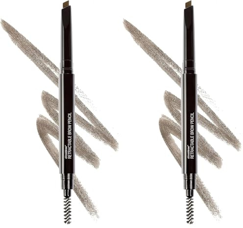 Wet n Wild, Ultimate Brow Retractable Pencil, eindrehbarer Augenbrauenstift mit dreieckiger Präzisionsspitze, pigmentierter Farbe für perfekt definierte Augenbrauen, Aschbraun (Packung mit 2)