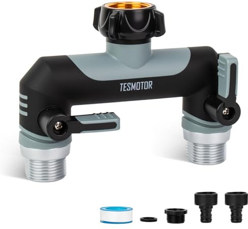 Tesmotor 2 Way Tap Splitter – 3/4 Inch Multi-Functional Hose Connector with Individual Valves for Garden & Kitchen Faucet