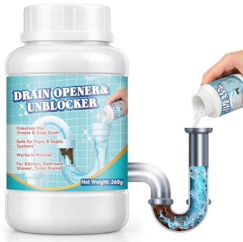 Extra starker Abflussreiniger 260g, Schnell wirkendes Rohrreiniger Pulver für freie Abflüsse, Profi Rohrreiniger für Küche, WC, Dusche und Außenleitungen, entfernt Haare, Fett und Speisereste