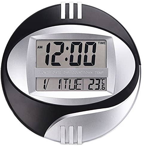 Fuhjythy Temperature Display Digital Wall Electronic Clock LCD Moderne Calendar LED Bracket Watch Mute Of Home Office Decoration Black