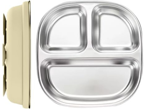 Yjkedfh Assiettes Compartimentées pour,Plateaux Repas Bébé avec Ventouse Antidérapante | Vaisselle en Acier Inoxydable Lavable au Lave-Vaisselle pour Garçons et Filles