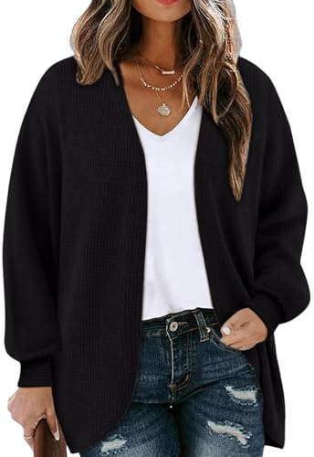 Chicrise Cardigan Donna Mezza Stagione Lungo Maglioncino Traspirante Versatile Spolverino Calda Elegante Nero Grande 42-44 L