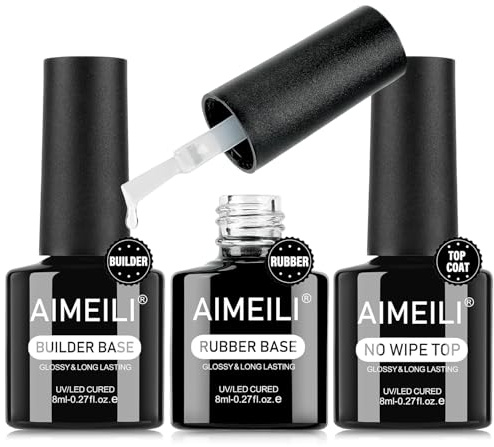 AIMEILI Rubber Base Builder Gel Top Coat 3 x 8ml 7 IN 1 Builder Nail Gel Rubber Base Coat Unterlack und Überlack für Nägel UV LED Soak Off Set
