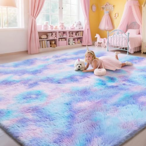Untimaty Area Rugs Living Room Rug - 160x230cm Fluffy Shaggy Carpet | Kids Playroom Nursery Living Room, Thick Soft Plush Mat for Kids Baby Boys Teen Dorm Home Decor Aesthetic (Blue Purple)