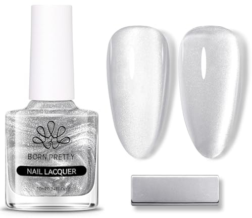 BORN PRETTY Cat Magnetic Eye Nail Polish Glass Jelly Effect Silver Glitter Natural Air Dry Nail Varnish Manicure 10ml