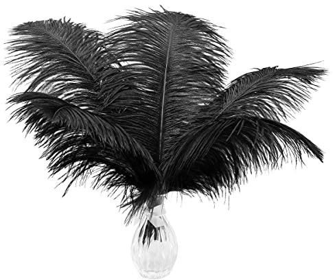Ballinger Black Large Ostrich Feathers Bulk Centerpieces,12Pcs,10-12inch | Black Long Decorative Ostrich Feathers for Table Vase,Flower Arrangement,Wedding Centerpiece,Halloween and Gatsby Party Decor