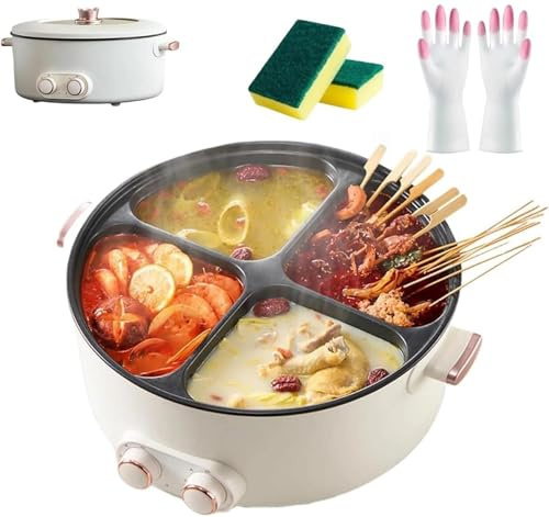 Four Grid Multifunctional Stew Pot, Hotpot Pot Electric 6L Large Capacity Nonstick Divider Cooker, Portable Electric Hot with Rapid Heating & Safety Protection, One Four Flavors