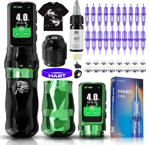 Dragonhawk Fold Pro Tattoo Maschine Set 2,5-4,5mm verstellbarer Hub 2 Akkus | Kabellose Tätowiermaschine Set Horse Edition Set, 20 Nadeln, Farbe Für Schattierung, Füllung & Dotwork Tätowierer